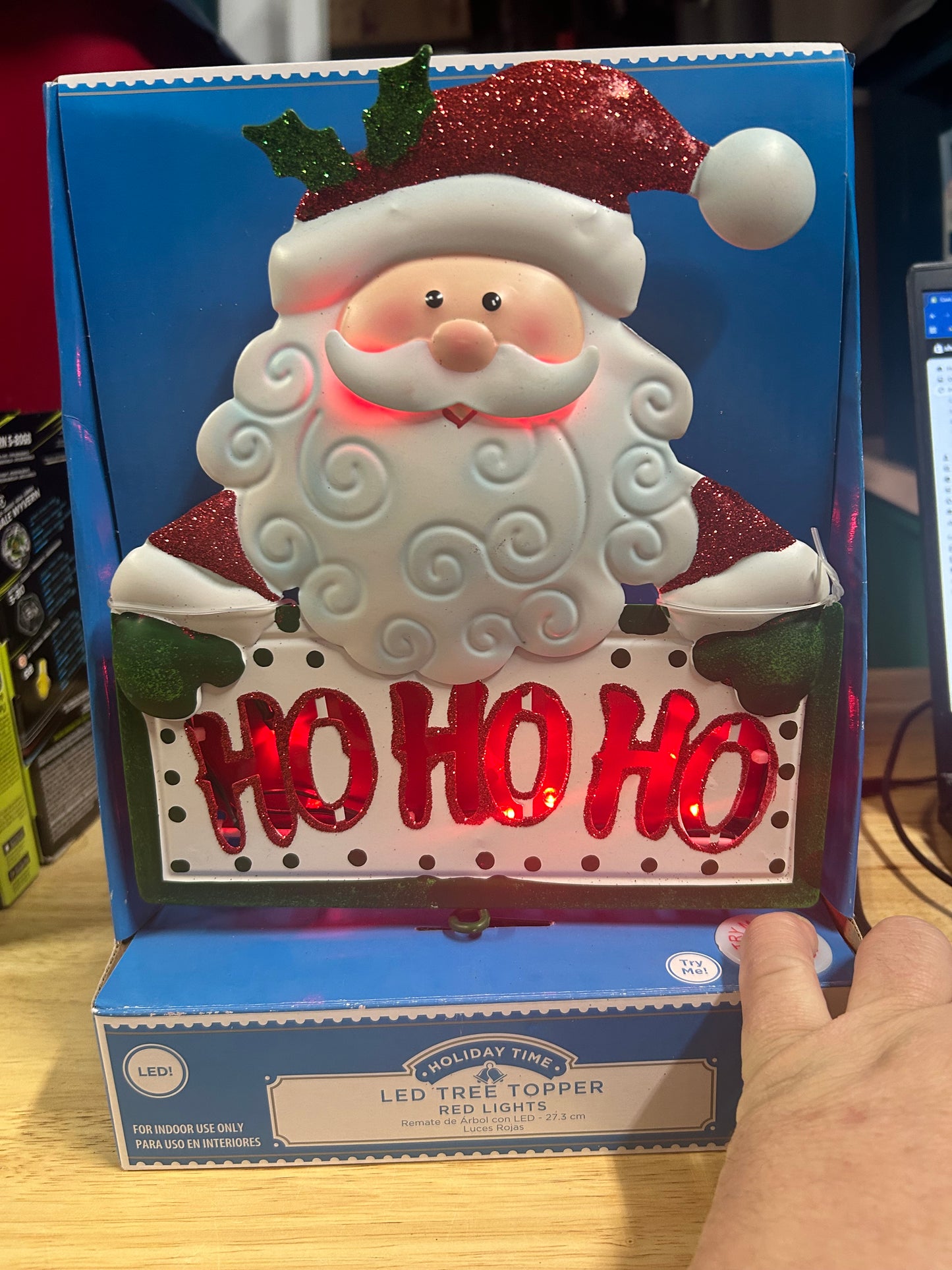 Holiday Time 10.75” Led Metal Santa Tree Topper Red Lights 46212