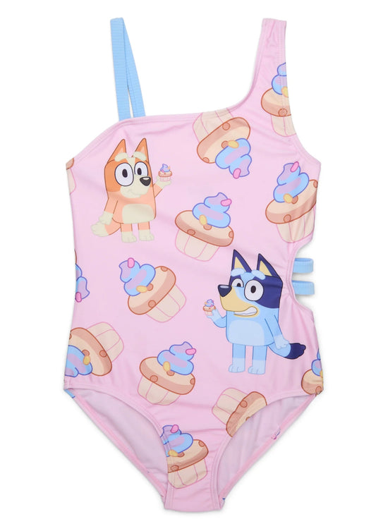 Bluey and Bingo Girls Cupcake Graphic One-Piece Swimsuit with UPF 50+ Size M (7-8) 31753