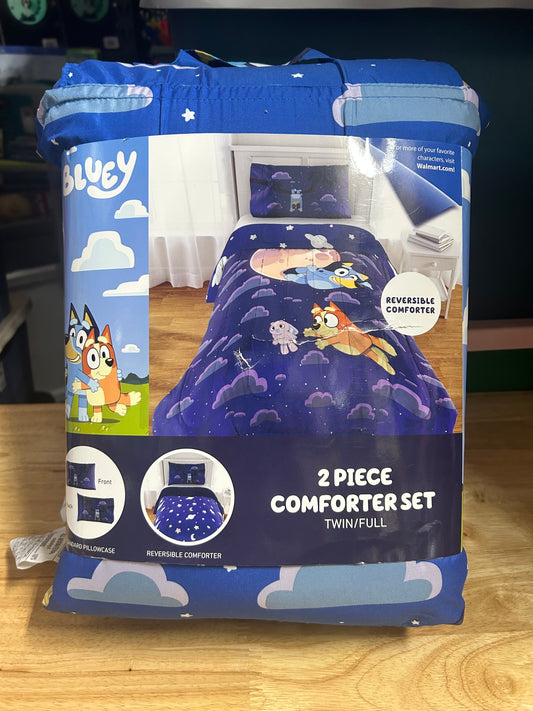 Bluey Dream Kids 2 Piece Blue Reversible Comforter and Pillowcase Bedding Set, Twin/Full 23917