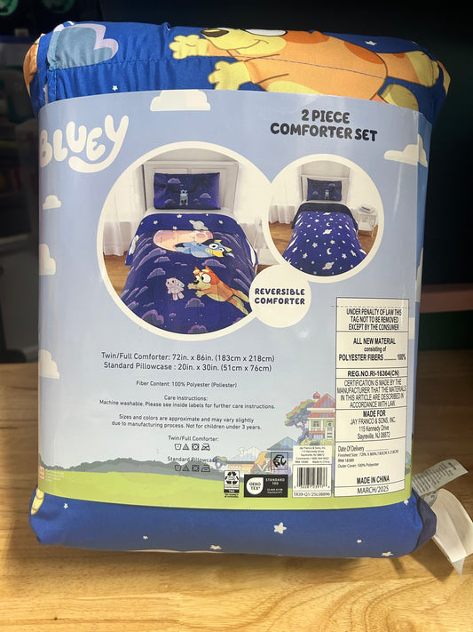 Bluey Dream Kids 2 Piece Blue Reversible Comforter and Pillowcase Bedding Set, Twin/Full 23917