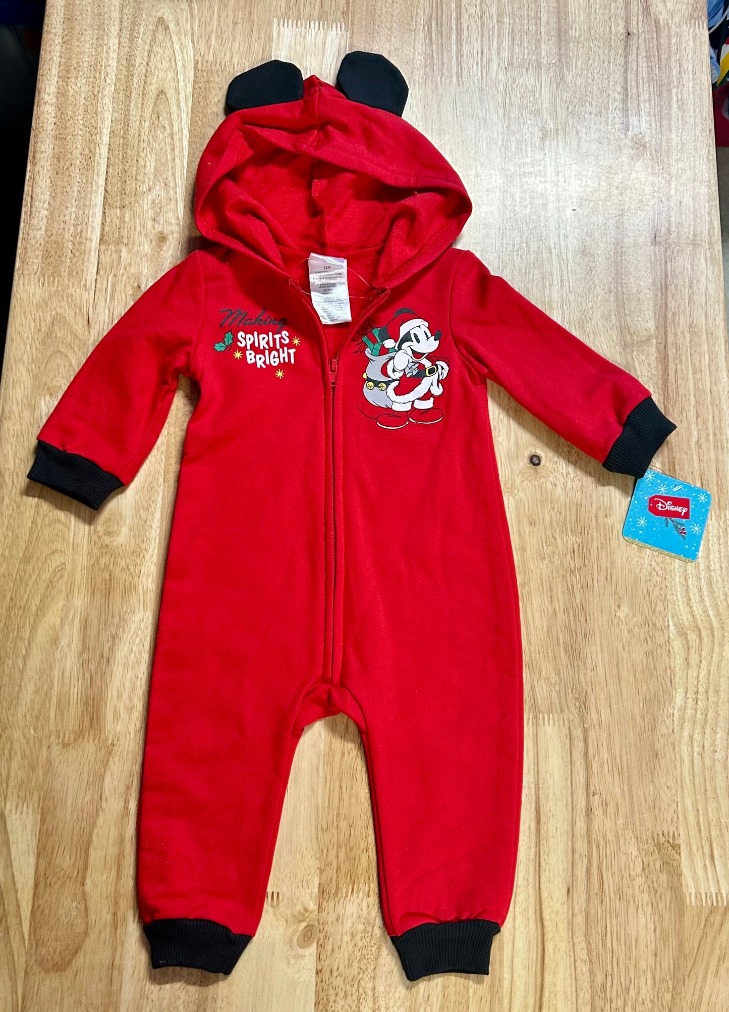 Disney Mickey Mouse Coverall “Making Spirits Bright” Christmas Outfit 12M 93903