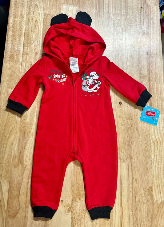 Disney Mickey Mouse Coverall “Making Spirits Bright” Christmas Outfit 12M 93903