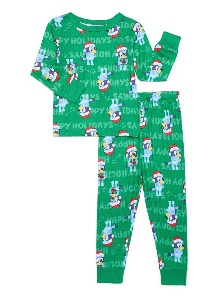 Bluey Toddler Christmas Snug Fit Top and Pants, 2-Piece Pajama Set