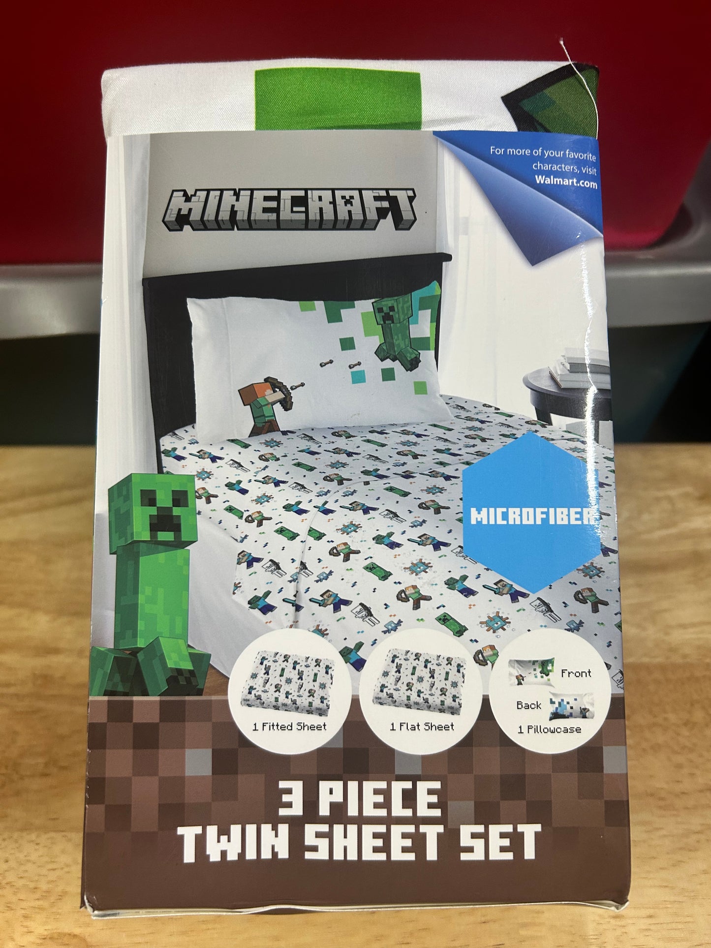 Minecraft Against Mobs Kids 3 Piece White Bed Sheet Set, Twin 24358