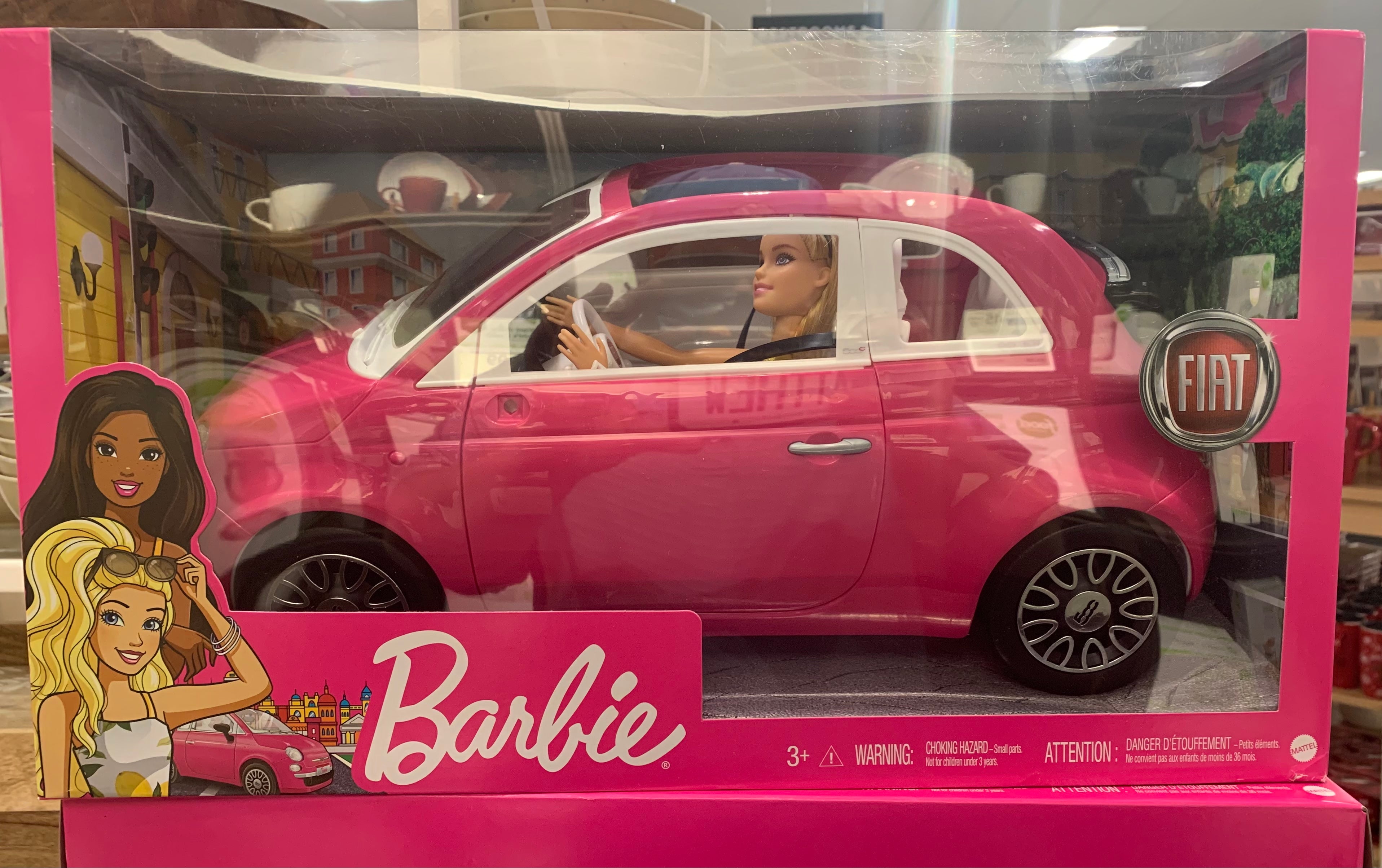 Barbie Fiat 500 Car and Doll Playset - Pink Convertible for Child's