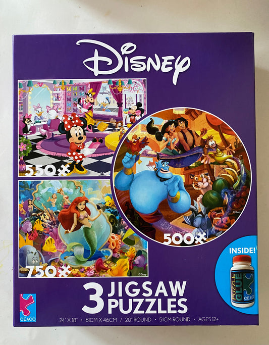 Ceaco 3-in-1 Disney Puzzles Minnie Mouse, Little Mermaid & Aladdin 350518E