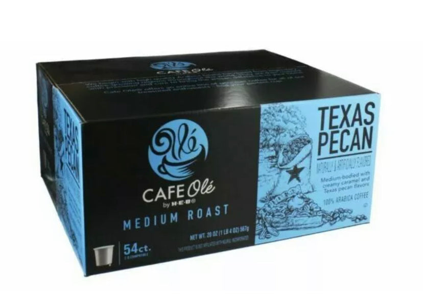 HEB cafe ole Texas pecan single serve coffee 54 count KCup 02358