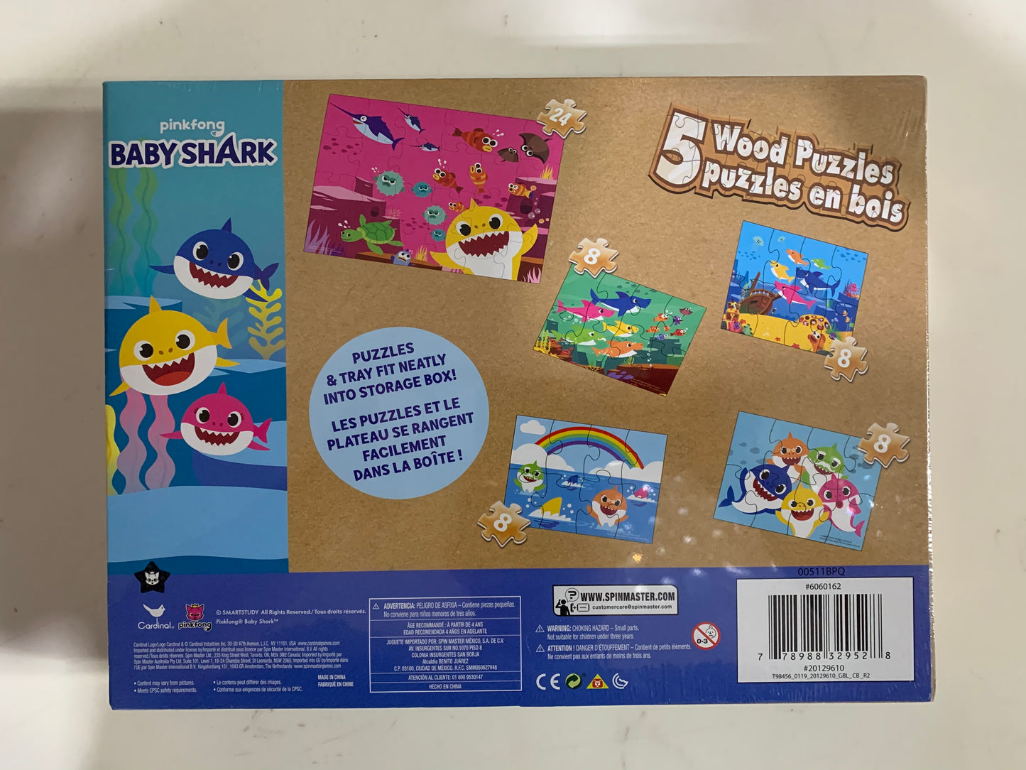 Baby Shark 5-Pack Wooden Jigsaw Puzzle Set With Storage Box