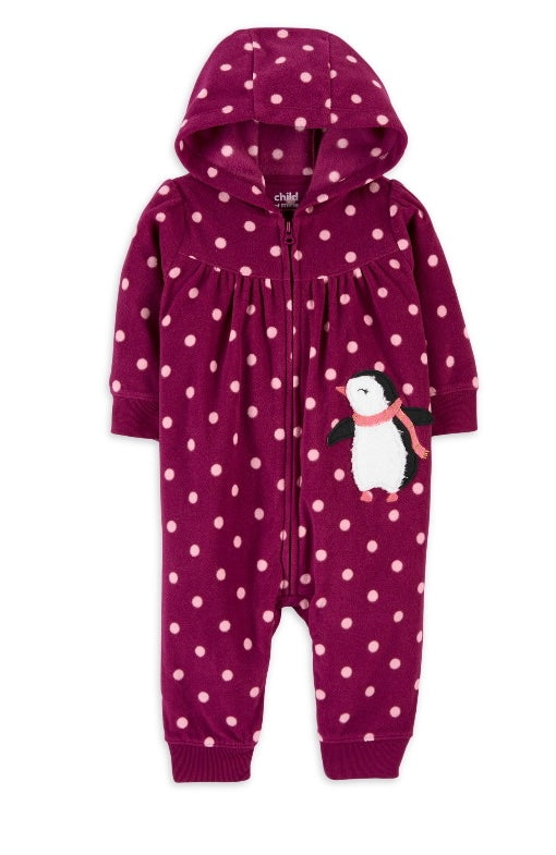 Girls Penguin Hooded 1-Piece Pajama PJ Set