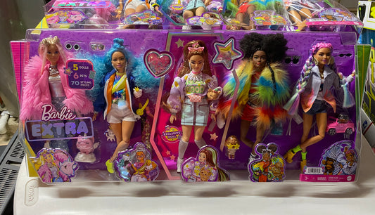 Barbie Extra Fashion Doll 5-Pack with 6 Pets & 70 Styling Pieces, Clothes & Accessories 04748