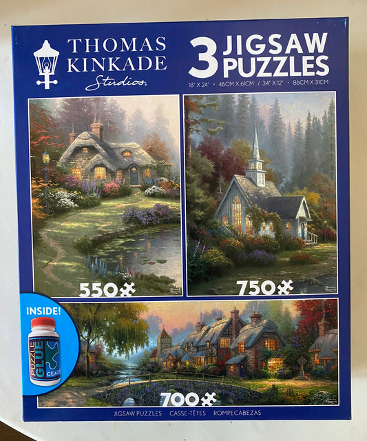 Ceaco 3-in-1 Thomas Kinkade Puzzles Cobblestone Bridge Bundle 350457E