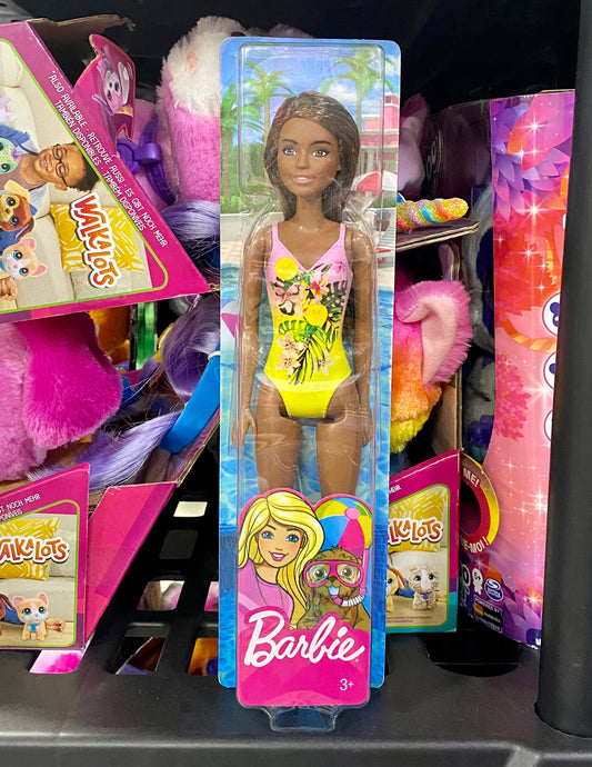 Barbie Beach Doll Swimsuit Pink & Yellow Floral Swim Suit 80416