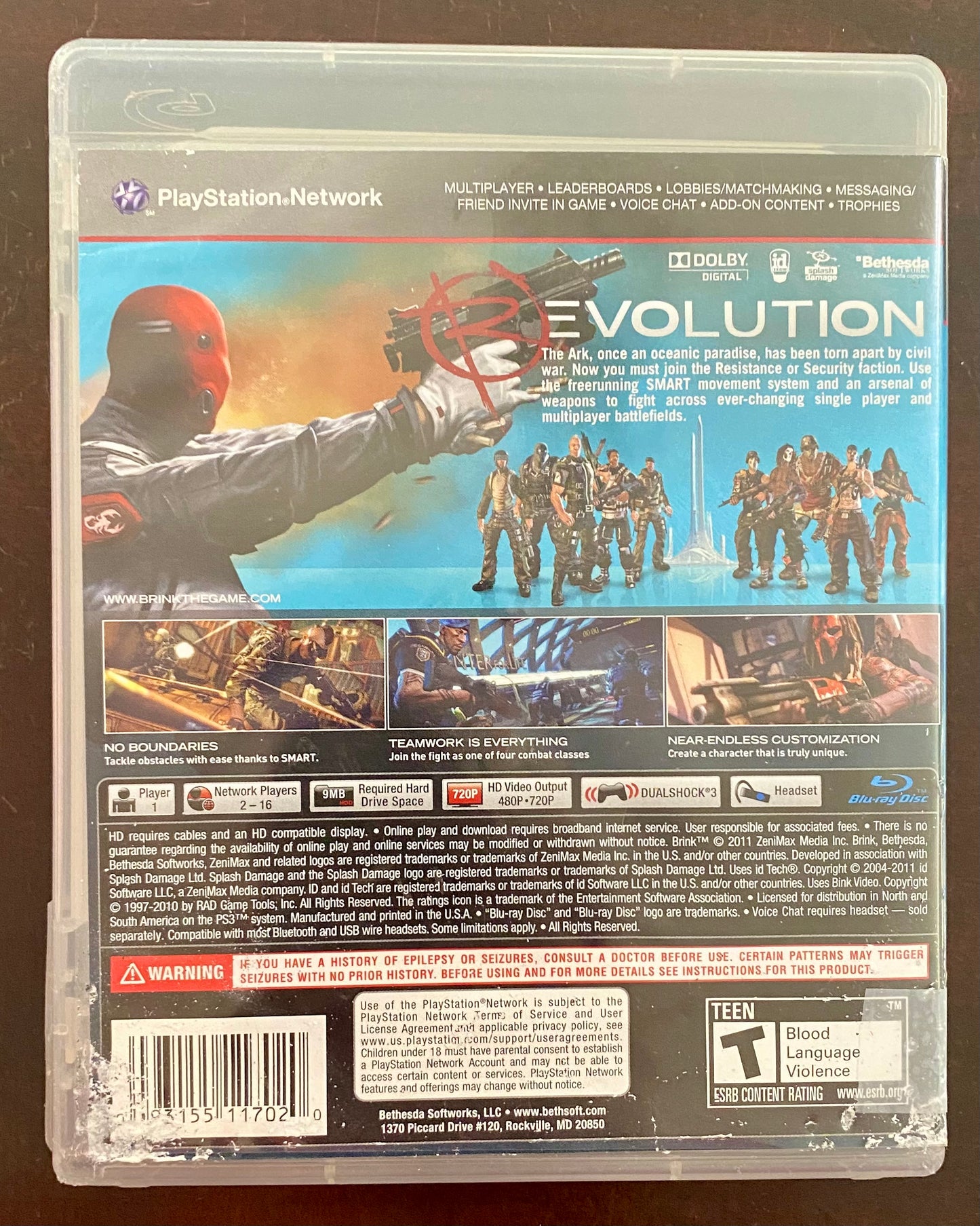 Brink PlayStation 3 PS3 Video Game 11702-190