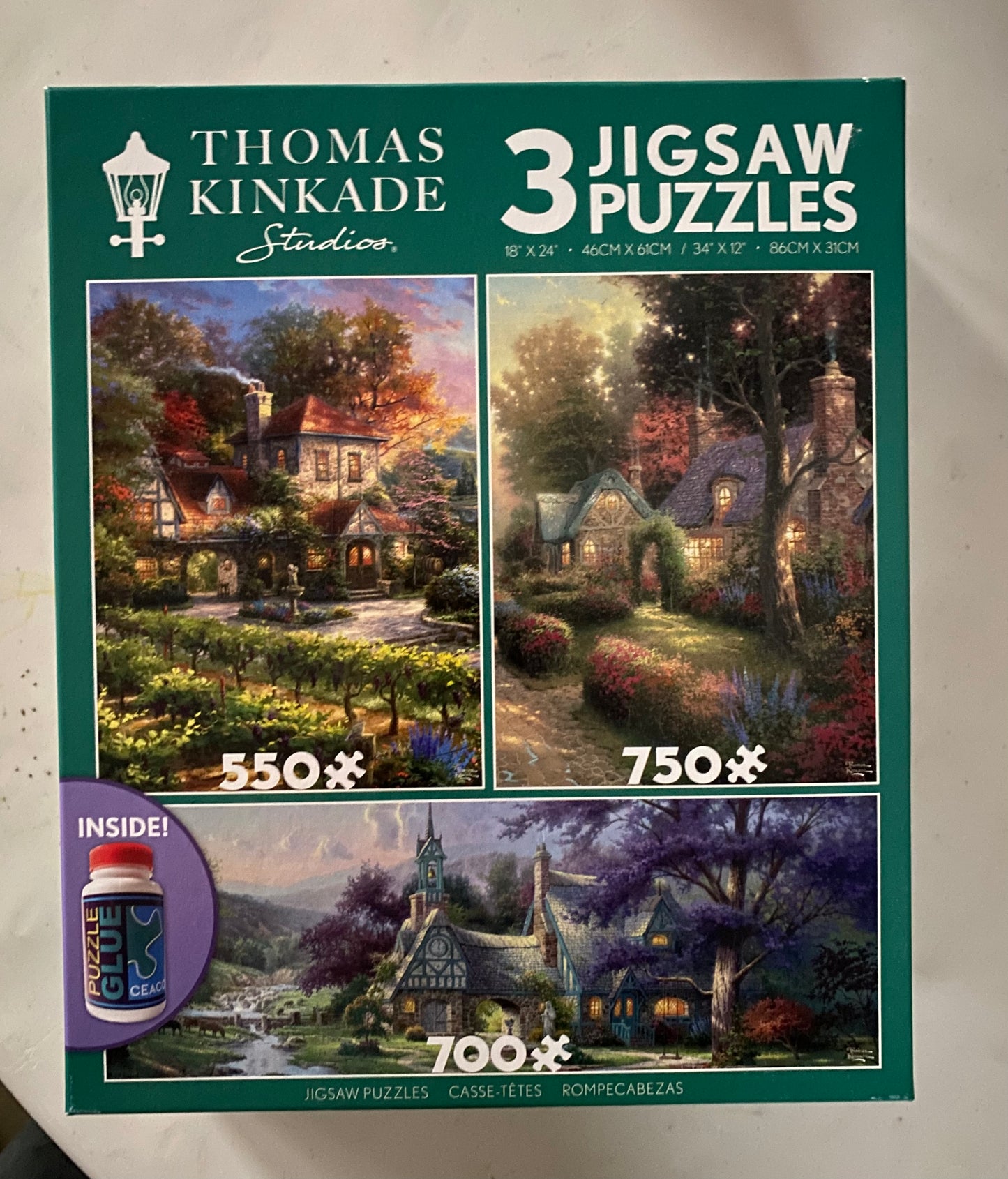 Ceaco 3-in-1 Thomas Kinkade Puzzles Clocktower Cottage Bundle 350464E