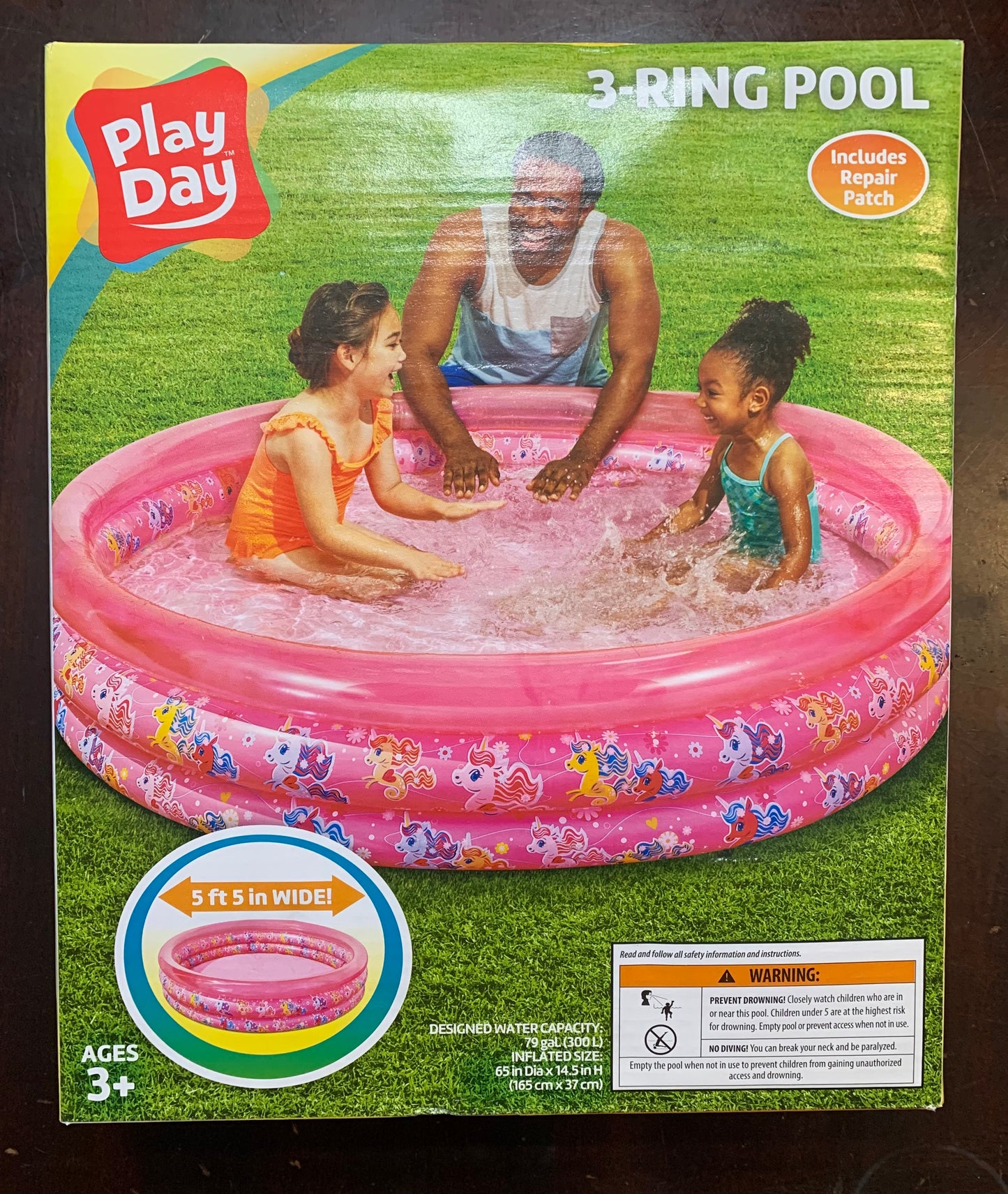 Play Day Pink 3-Ring Inflatable Kids Pool 402924