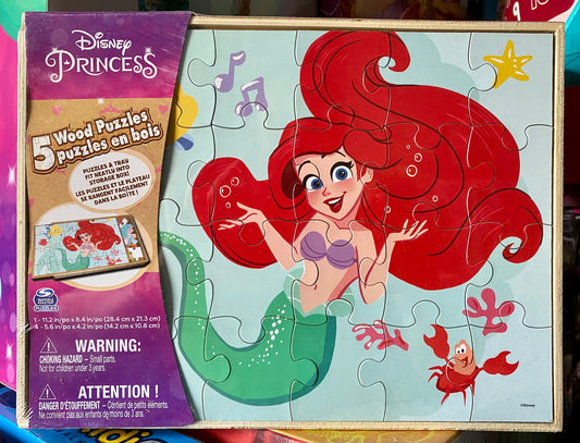 Disney Princess 5-Pack Wooden Jigsaw Puzzle Set With Storage Box