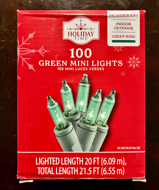 Holiday Time 100 Green Mini Lights Green Wire 40107