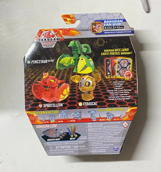 Bakugan Geogan Rising Starter Pack Pincitaur Ultra Spartillion Ferascal Action Figures 36339E