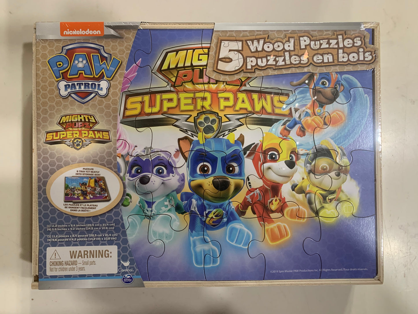 Paw Patrol Mighty Pups Super Paws 5-Pack Wooden Jigsaw Puzzle Set With Storage Box