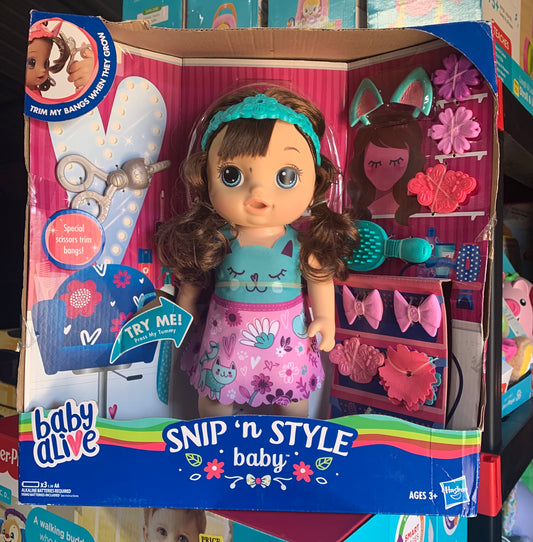 Baby Alive Snip n Style Baby Brown Hair Doll 82216 *Damaged Packaging
