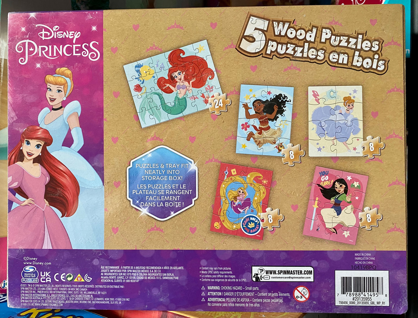 Disney Princess 5-Pack Wooden Jigsaw Puzzle Set With Storage Box